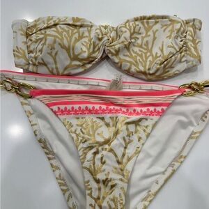 Victoria's Secret Gold and Pink Bikini Set with gold chain accents. Small bottom